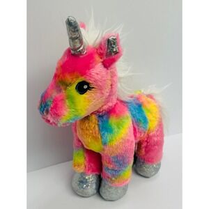 Build a Bear Workshop Rainbow Tie Dye & Silver Unicorn 16" Stuffed Animal Plush